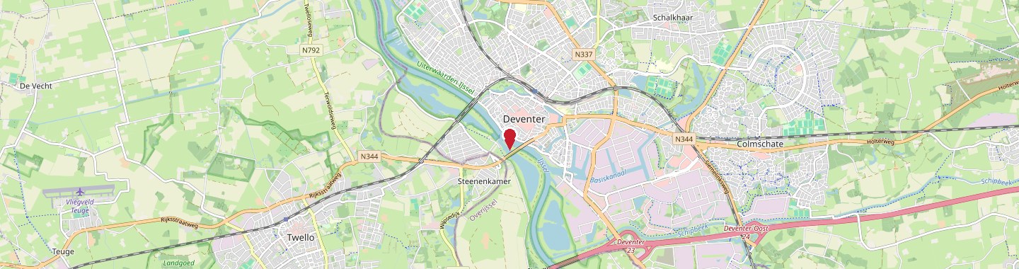 Kaart van Deventer met de praktijk aan de St. Jansstraat gemarkeerd